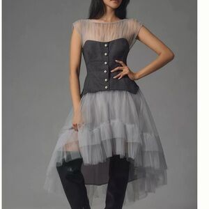 By Anthropologie Sheer Tulle Corset Twofer Midi Dress